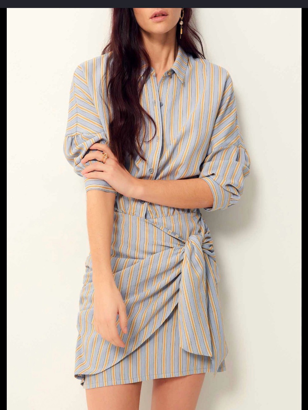 Sessn Striped Mini Shirt Dress In Light Blue And Yellow